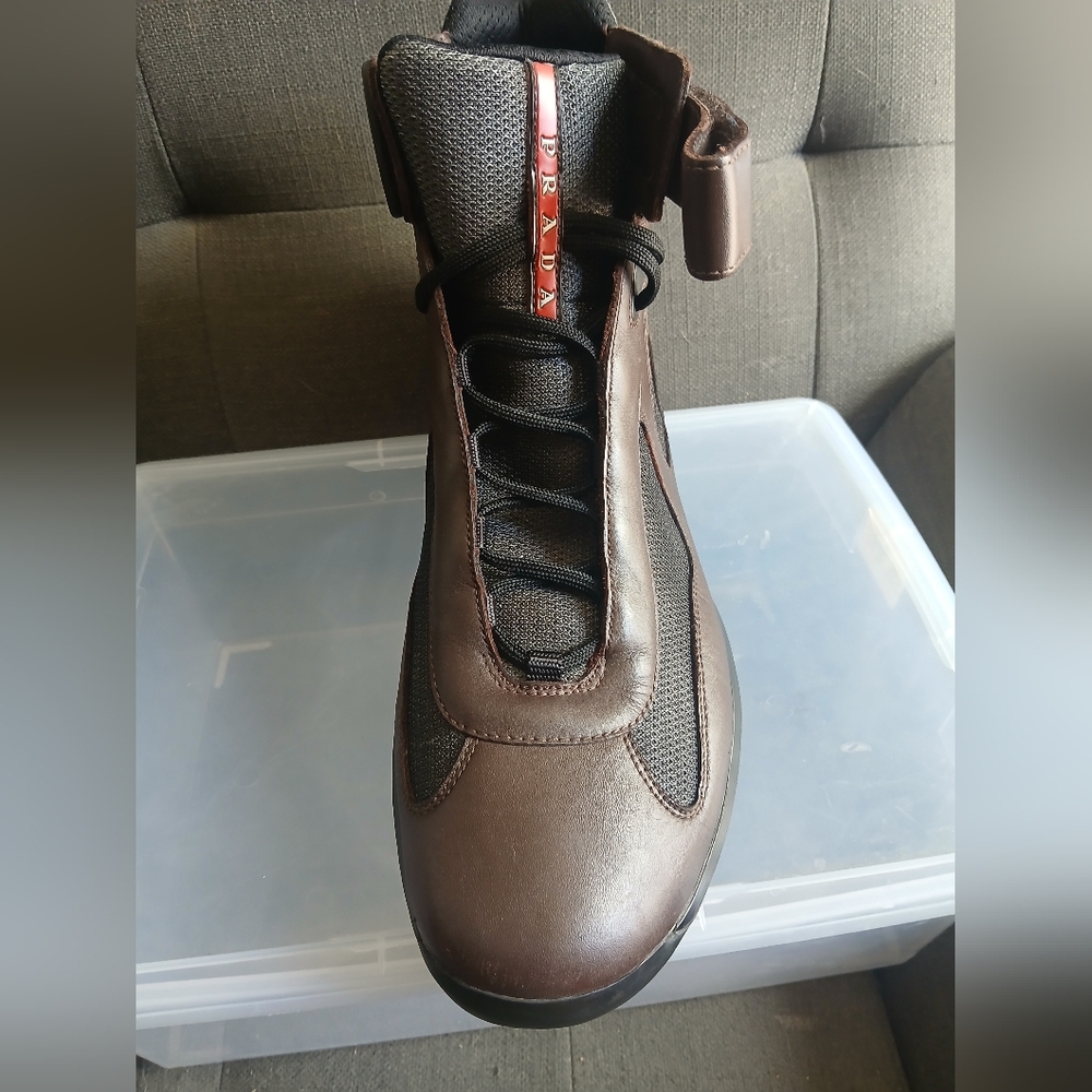 VINTAGE Prada Linea Rossa America’s Cup High-Top - Espresso Brown - US 12 (UK 11 - Picture 7 of 9